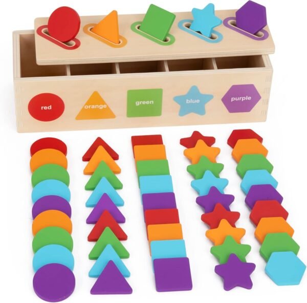 71VN3QOmWSL._AC_SL1500 Montessori Toys for 1 2 3 Year Old | Wooden Color & Shape Sorting Matching Toys | Learning Educational Toys for 1-3 Year Old Kids | One 1st 2st Birthday Gift for Boy Girl