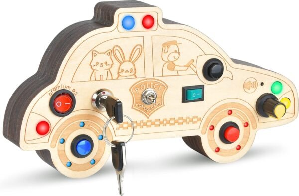 71XHOxD4CkL._AC_SL1500 Montessori Busy Board Toy for 1 2 3 Year Old Kids, Wooden Controller Sensory Toy for Autistic Children with LED Light Up Buttons, Early Learning Fidget Toy Great for Gift