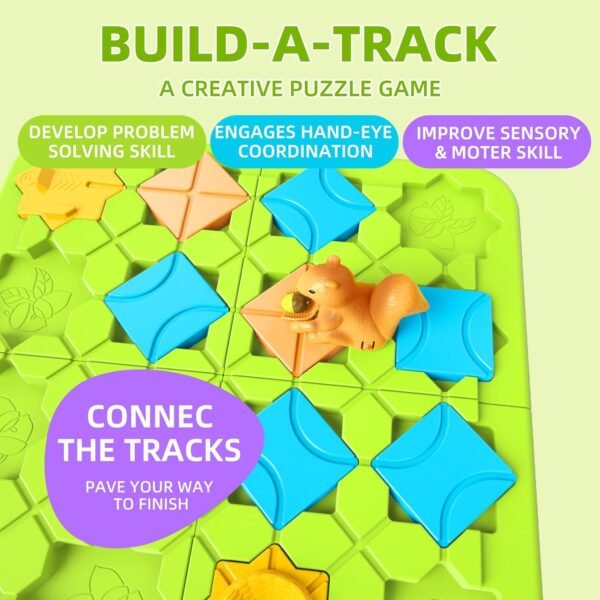 71XfJDhOpaL._AC_SL1500 Board Games Kids Toys, Build-A-Track Brain Teaser Puzzles for Kids Ages 4-8 with 118 Challenges & 5 Difficulty Levels Squirrel Logic Track Building Blocks, Educational Montessori Birthday Gifts