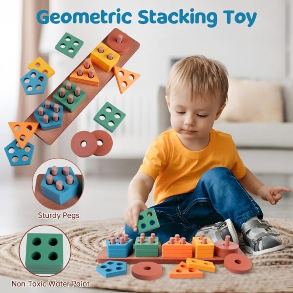 71XhZg7YJeL._AC_SL1500 6 in 1 Montessori Baby Toys for 1 + Year Old, Infant Sensory Teething Toys for Babies 6-12 Months, Wooden Stacking Building Blocks Shape Sorter, Xylophone Musical Toy, Birthday Gift for Toddlers 1 2 3