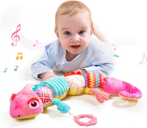 71XxyLKrpmL._AC_SL1500 Baby Toys 0-6 Months, Baby Musical Toys, Infant Toys Stuffed Animal Toys with Rattles, Crinkle, Bell, Baby Teething Toys for Tummy Time Newborn Sensory Boys Girls 0 3 6 12 Months (Green Chameleon)