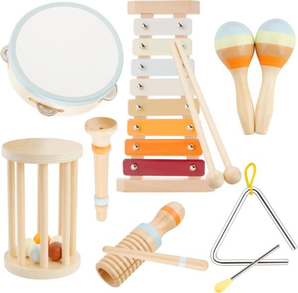 71YUpNl8P1L._AC_SL1500 Baby Musical Instruments-Montessori Wooden Toys with Modern Boho Xylophone Tambourine, Neutral Colors Musical Toys for Toddlers 3+,Kids Preschool Educational Birthday Gifts.
