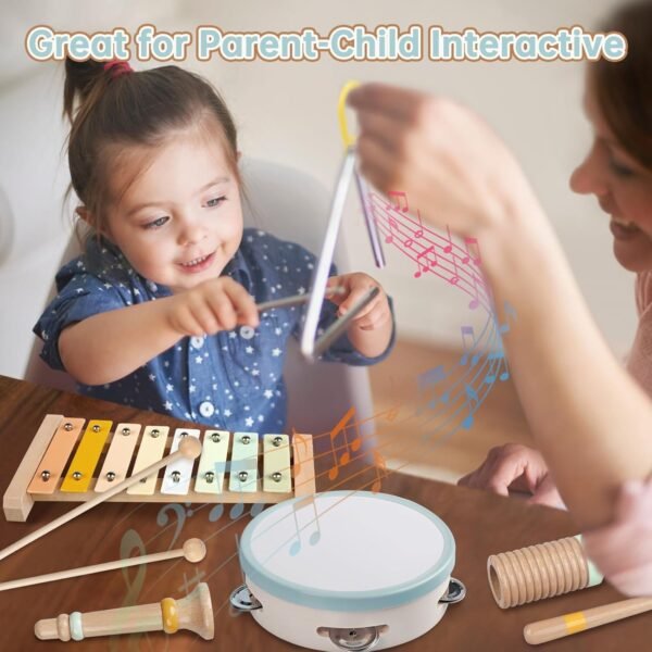 71_UZFiCWxL._AC_SL1500 Baby Musical Instruments - Montessori Musical Toys for Toddlers 1-3, Neutral Colors Wooden Percussion Instruments Set, Modern Boho Xylophone Tambourine, Kids Preschool Educational Birthday Gifts
