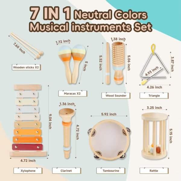 71_Wk02AkaL._AC_SL1500 Baby Musical Instruments-Montessori Wooden Toys with Modern Boho Xylophone Tambourine, Neutral Colors Musical Toys for Toddlers 3+,Kids Preschool Educational Birthday Gifts.