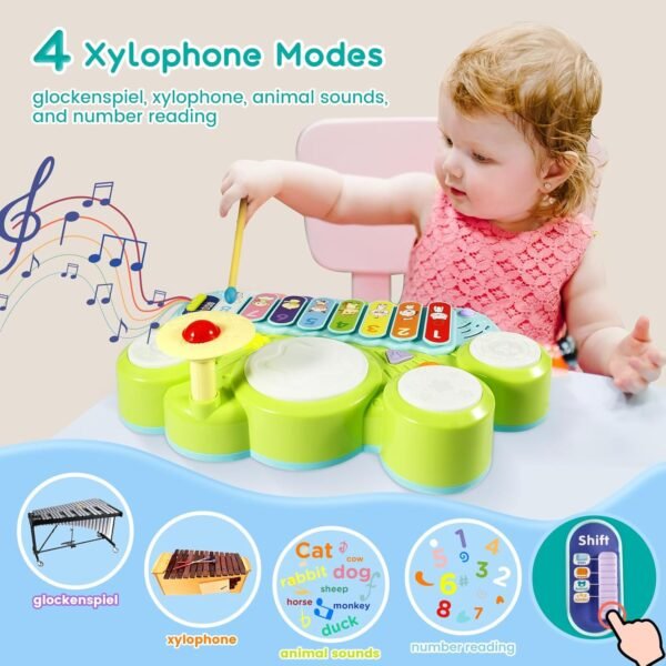 71dJgsPLDpL._AC_SL1500 Kids Drum Set for Toddlers: 5 in 1 Baby Musical Instruments Musical Toys Children Drum kit Xylophone Microphone Piano Early Educational Learning Toy for Ages 18+ Months Girls Boys Birthday Gift