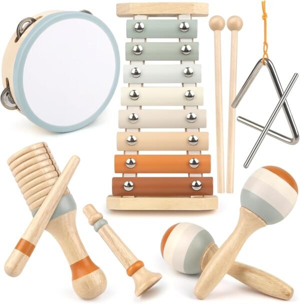 71fg6gvY0tL._AC_SL1500 Montessori Toys for 1 Year Old Girls Gifts, Baby Musical Instruments for Toddlers 1-3, Musical Toys for Babies 6-12-18 Months with Boho Xylophone/Drum, Christmas Birthday Gifts for One Year Old Boy