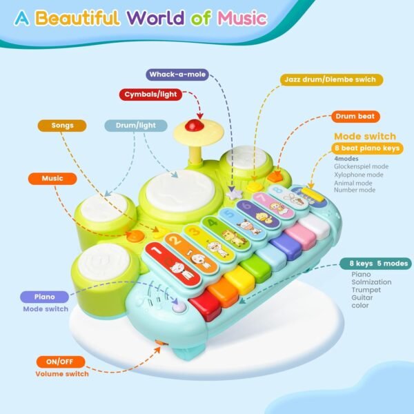 71gS4200SML._AC_SL1500 Kids Drum Set for Toddlers: 5 in 1 Baby Musical Instruments Musical Toys Children Drum kit Xylophone Microphone Piano Early Educational Learning Toy for Ages 18+ Months Girls Boys Birthday Gift