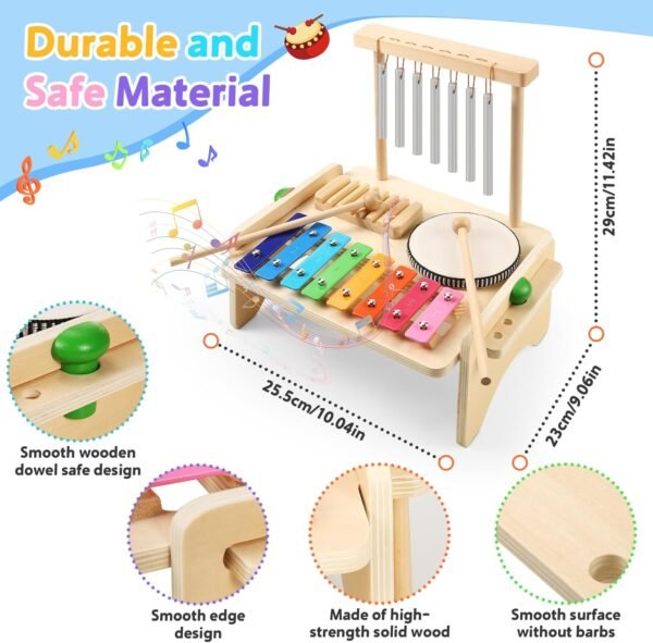 71iX6sQv2YL._AC_SL1500 Kids Drum Set,Baby Musical Instrument for Toddler,Wooden Xylophone for Toddlers with Baby Drum Set and Wind Chime,Montessori Musical Instruments Toys for Kids,Musical Toys for Toddlers Birthday Gift