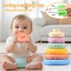 Montessori Toys for Babies 0-6 Months - Soft Stacking Building Blocks Rings Balls Sets 2 in 1 Baby Toys Educational Sensory Toys for Toddlers Learning and Teething Fun