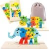 Wooden Toddler Puzzles for Kids Ages 3-5, Wooden Puzzles for Toddler, Montessori Toys for 3 Year Old Boys and Girls, 3-Pack Dinosaur Puzzles and 1-Pack Animal Wooden Puzzle
