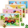 Wooden Puzzles Toys for Kids Ages 3-5, Set of 4 Packs with 20-Piece Farm, Animals Theme Wood Jigsaw Puzzles, Preschool Educational Brain Teaser Toys for Boys and Girls 3-6 Years Old.