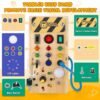 Montessori Wooden Busy Board with 8 LED Light switches, Sensory Toys Light Switch Travel Toys for 1+ Year Old Baby and Toddler
