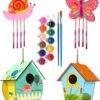 4 Pack DIY Bird House Wind Chime Kits for Children to Build and Paint, Wooden Arts and Crafts for Kids Girls Boys Toddlers Ages 8-12 4-6 6-8, Paint Kit Includes Paints & Brushes
