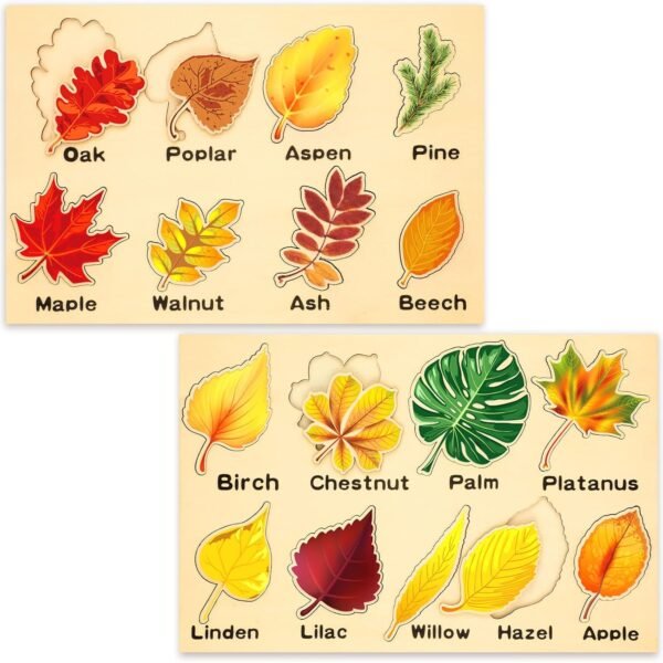71sofu3qiqL._AC_SL1500 2 Pieces Leaf Wooden Jigsaw Puzzles Leaf Puzzle Montessori Toy Montessori Puzzle Early Educational Learning Puzzle for Birthday Gift Early Education School(Classic)