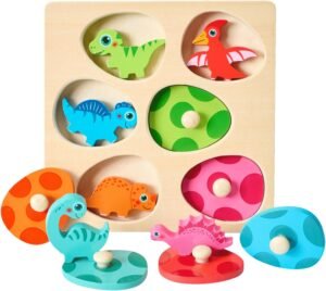 Montessori Toys for 1 Year Old Toddler Puzzle - Dual Layered Wooden Puzzles for Toddlers 1-3, Dinosaur Toy, Educational Toy for 2 Year Old