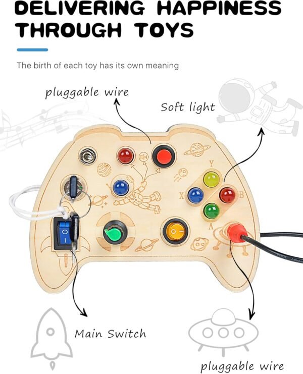 71vnXat8E1L._AC_SL1500 Montessori Busy Board Toy for 1 2 3 Year Old Kids, Wooden Controller Sensory Toy for Autistic Children with LED Light Up Buttons, Early Learning Fidget Toy Great for Gift