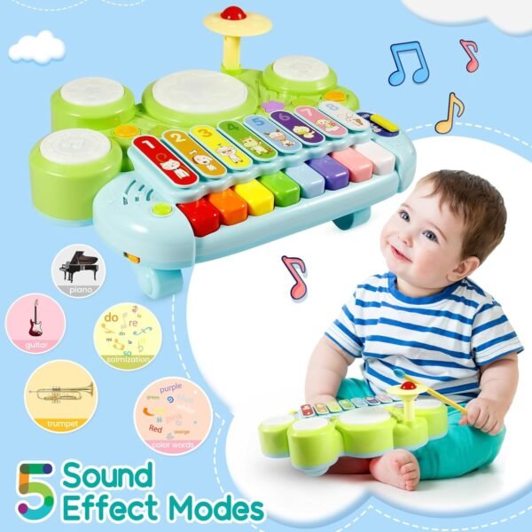 71vo9MW21xL._AC_SL1500 Kids Drum Set for Toddlers: 5 in 1 Baby Musical Instruments Musical Toys Children Drum kit Xylophone Microphone Piano Early Educational Learning Toy for Ages 18+ Months Girls Boys Birthday Gift