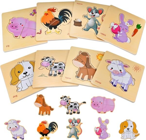 8pcs Wooden Puzzles for Toddlers 1-3, Toddler Puzzles Ages 2-4, Montessori Toys for 1-3+ Years Girl Boy, Sea Animal Puzzle for Kids, Jigsaw Puzzles Educational Toys Preschool Puzzles for 1-3