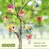 4 Pack DIY Bird House Wind Chime Kits for Children to Build and Paint, Wooden Arts and Crafts for Kids Girls Boys Toddlers Ages 8-12 4-6 6-8, Paint Kit Includes Paints & Brushes
