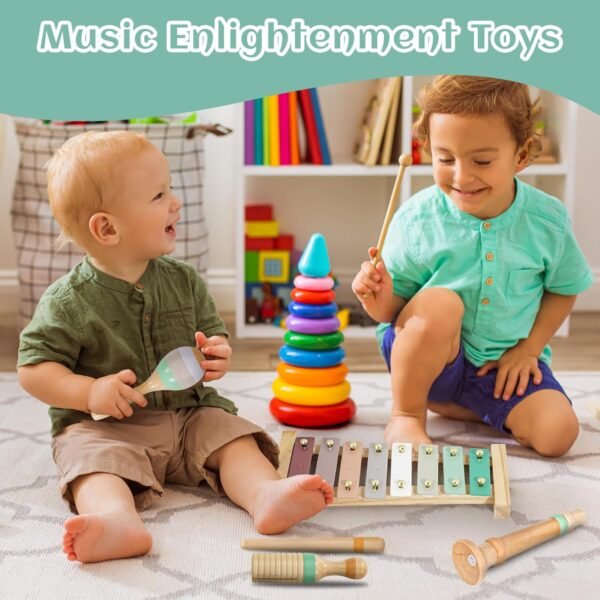 71ww4VH5ntL._AC_SL1500 Musical Instruments Set - Neutral Colors Wooden Montessori Toys Percussion Music Modern Boho Xylophone Birthday Gifts for 1 2 3 Year Old Kids Baby Toddlers Boys Girls with Storage Bag