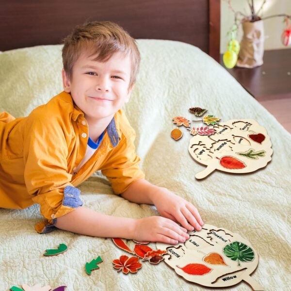 71x5-zuH3dL._AC_SL1500 2 Pieces Leaf Wooden Jigsaw Puzzles Leaf Puzzle Montessori Toy Montessori Puzzle Early Educational Learning Puzzle for Birthday Gift Early Education School(Classic)