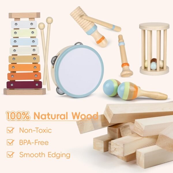 71y7aIxLacL._AC_SL1500 Toddler Musical Instruments, Montessori Baby Musical Instruments for Toddlers 1-3, Wooden Musical Toys with Modern Boho Xylophone for 1 2 3 Year Old Kids Preschool Educational Birthday Gift