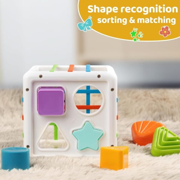 71zZb0xXCnL._AC_SL1500 Montessori Toys for 1+ Years Old, Shape Sorter Baby Toys for Girls Boys Birthday, Colorful 1 2 3 Year Infant Toddler Toy, 10pcs Sensory Pieces Learning & Fine Motor Skills 18+ Months