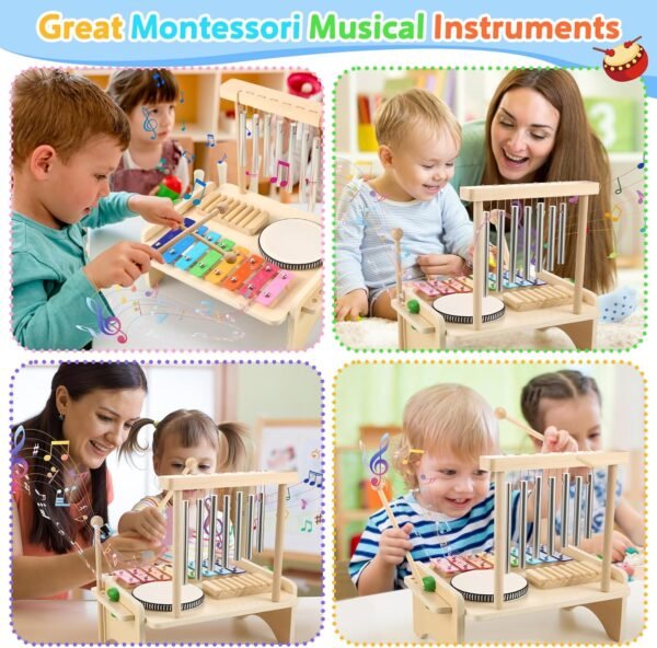 81-rTK8gd8L._AC_SL1500 Kids Drum Set,Baby Musical Instrument for Toddler,Wooden Xylophone for Toddlers with Baby Drum Set and Wind Chime,Montessori Musical Instruments Toys for Kids,Musical Toys for Toddlers Birthday Gift