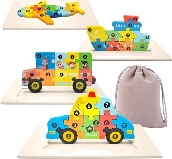 813KQo6TwkL._AC_SL1500 Wooden Toddler Puzzles for Kids Ages 3-5, Wooden Puzzles for Toddler, Montessori Toys for 3 Year Old Boys and Girls, 3-Pack Dinosaur Puzzles and 1-Pack Animal Wooden Puzzle
