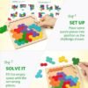 Wooden Tangram Puzzle, Color Shape Pattern Jigsaw Brain Teasers 3D Logic IQ Game Geometric Blocks Montessori STEM Educational Toys Gift for All Age