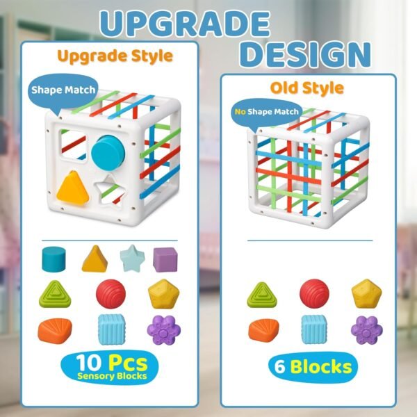 81Nb0sVo29L._AC_SL1500 Montessori Toys for 1+ Years Old, Shape Sorter Baby Toys for Girls Boys Birthday, Colorful 1 2 3 Year Infant Toddler Toy, 10pcs Sensory Pieces Learning & Fine Motor Skills 18+ Months