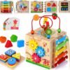 Wooden Activity Cube, 8-in-1 Montessori Toys for 1+ Year Old Boys & Girls, Educational Learning Toys for Toddlers Age 1-2, First Birthday Gift | Bonus Sorting & Stacking Board and Word Cards