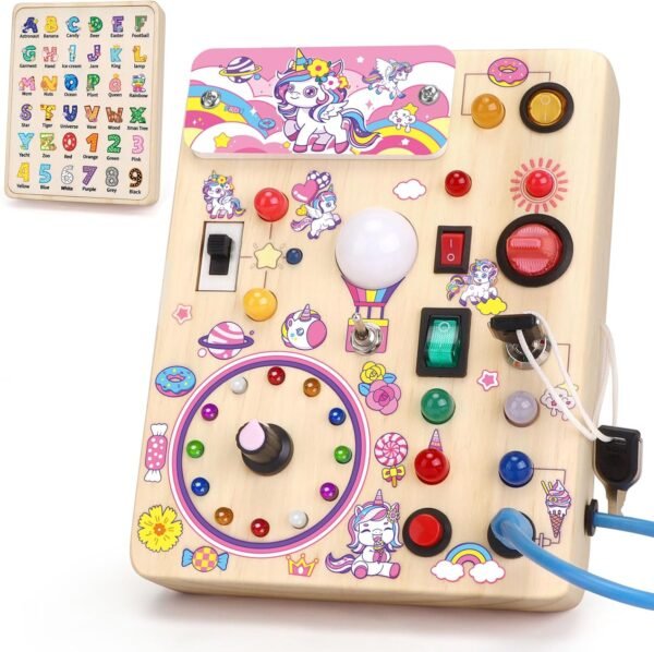 81PLOr1XOTL._AC_SL1500 Montessori Toys for 1-3 Years Old, Wooden Toddler Toys, Sensory Travel Toys, Gift for 1+ Year Old Boys (Busy Board Plus V2)