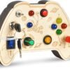 Montessori Busy Board Toy for 1 2 3 Year Old Kids, Wooden Controller Sensory Toy for Autistic Children with LED Light Up Buttons, Early Learning Fidget Toy Great for Gift
