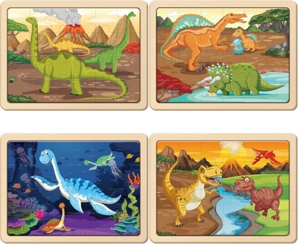 81V6uWZCEJL._AC_SL1500 Large Dinosaur Wooden Puzzles for Kids 4 in 1 Gift Box(12.2*9.4 in) - FSC Certified, Jigsaw Puzzles for Toddlers 2-4, Puzzles for Kids Ages 4-6, Dinosaur Toys Gifts for 3 4 5 Year Old Boy Girl