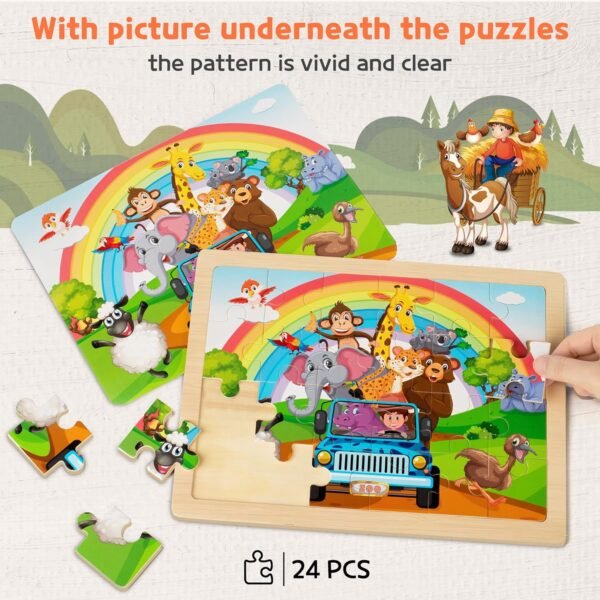81W07AUoGML._AC_SL1500 Large Animals Wooden Puzzles for Kids 4 in 1 Gift Box(12.2 * 9.4 in) - FSC Certified, Jigsaw Puzzles for Toddlers 2-4, Puzzles for Kids Ages 4-6, Wood Toys Gifts for 3 4 5 Year Old Boys Girls
