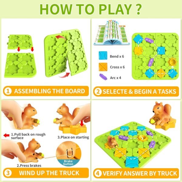 81_pBK61q2L._AC_SL1500 Board Games Kids Toys, Build-A-Track Brain Teaser Puzzles for Kids Ages 4-8 with 118 Challenges & 5 Difficulty Levels Squirrel Logic Track Building Blocks, Educational Montessori Birthday Gifts