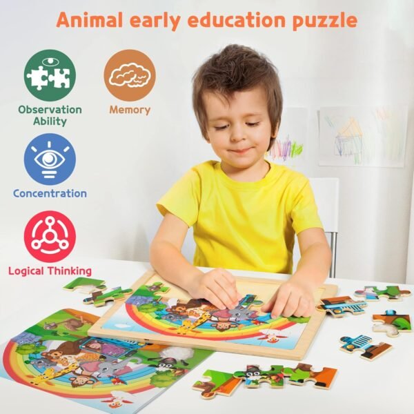 81a8O6oJlPL._AC_SL1500 Large Animals Wooden Puzzles for Kids 4 in 1 Gift Box(12.2 * 9.4 in) - FSC Certified, Jigsaw Puzzles for Toddlers 2-4, Puzzles for Kids Ages 4-6, Wood Toys Gifts for 3 4 5 Year Old Boys Girls