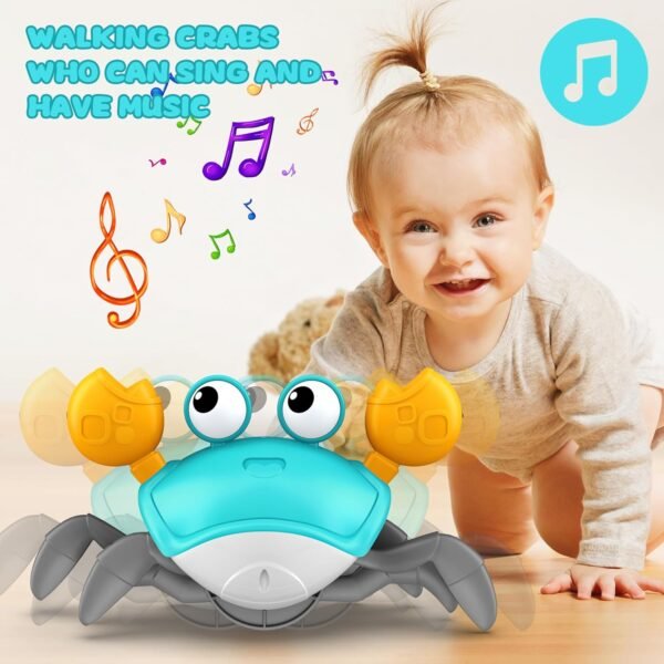 81eVzbex0PL._AC_SL1500 Crawling Crab Toy, Infant Tummy Time Baby Toys, Fun Interactive Dancing Walking Moving Toy Babies Sensory Induction Crabs with Music, Baby Toys 0-6 to 12-18 Months Boys Girls Toddler Birthday Gifts