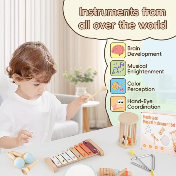 81ewuZPJoiL._AC_SL1500 Baby Musical Instruments-Montessori Wooden Toys with Modern Boho Xylophone Tambourine, Neutral Colors Musical Toys for Toddlers 3+,Kids Preschool Educational Birthday Gifts.