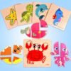 8pcs Wooden Puzzles for Toddlers 1-3, Toddler Puzzles Ages 2-4, Montessori Toys for 1-3+ Years Girl Boy, Sea Animal Puzzle for Kids, Jigsaw Puzzles Educational Toys Preschool Puzzles for 1-3