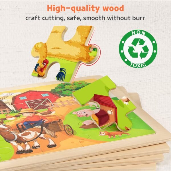81iF2qz55SL._AC_SL1500 Large Animals Wooden Puzzles for Kids 4 in 1 Gift Box(12.2 * 9.4 in) - FSC Certified, Jigsaw Puzzles for Toddlers 2-4, Puzzles for Kids Ages 4-6, Wood Toys Gifts for 3 4 5 Year Old Boys Girls