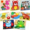 Wooden Puzzles for Toddlers 1-3, 8 Pack Animal Puzzles for Toddlers 2-4, Montessori Toys for 1 2 3 Year Old Boys Girls, Learning Educational Preschool Toys