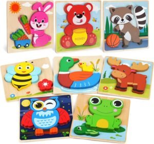 81jE_xvKTzL._AC_SL1500 Wooden Puzzles for Toddlers 1-3, 8 Pack Animal Puzzles for Toddlers 2-4, Montessori Toys for 1 2 3 Year Old Boys Girls, Learning Educational Preschool Toys