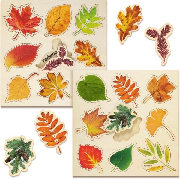 81jUv6XAowL._AC_SL1500 2 Pieces Leaf Wooden Jigsaw Puzzles Leaf Puzzle Montessori Toy Montessori Puzzle Early Educational Learning Puzzle for Birthday Gift Early Education School(Classic)