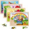 Large Animals Wooden Puzzles for Kids 4 in 1 Gift Box(12.2 * 9.4 in) - FSC Certified, Jigsaw Puzzles for Toddlers 2-4, Puzzles for Kids Ages 4-6, Wood Toys Gifts for 3 4 5 Year Old Boys Girls