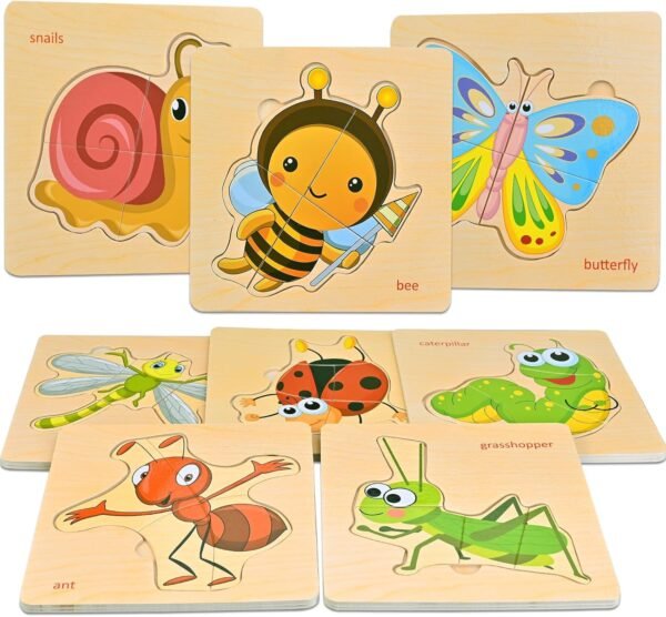 8pcs Wooden Puzzles for Toddlers 1-3, Toddler Puzzles Ages 2-4, Montessori Toys for 1-3+ Years Girl Boy, Sea Animal Puzzle for Kids, Jigsaw Puzzles Educational Toys Preschool Puzzles for 1-3