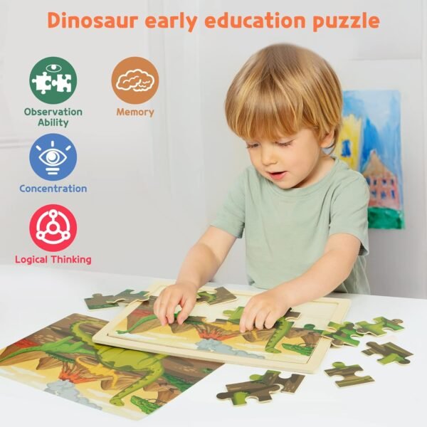 81v7UXscLvL._AC_SL1500 Large Dinosaur Wooden Puzzles for Kids 4 in 1 Gift Box(12.2*9.4 in) - FSC Certified, Jigsaw Puzzles for Toddlers 2-4, Puzzles for Kids Ages 4-6, Dinosaur Toys Gifts for 3 4 5 Year Old Boy Girl