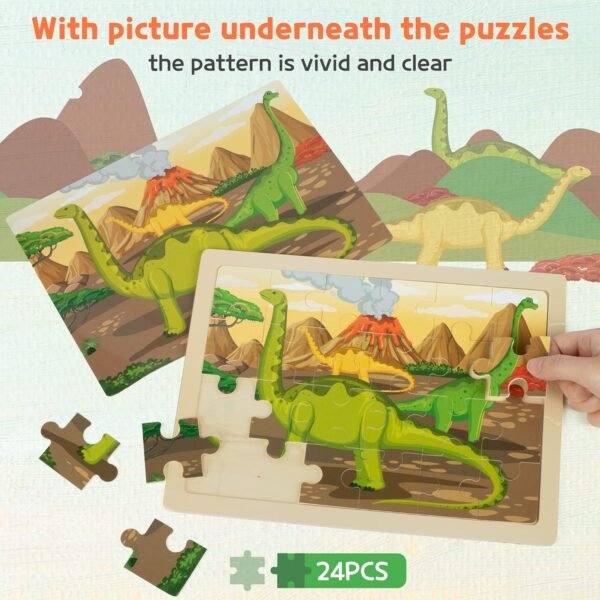 81vwaSdz5EL._AC_SL1500 Large Dinosaur Wooden Puzzles for Kids 4 in 1 Gift Box(12.2*9.4 in) - FSC Certified, Jigsaw Puzzles for Toddlers 2-4, Puzzles for Kids Ages 4-6, Dinosaur Toys Gifts for 3 4 5 Year Old Boy Girl