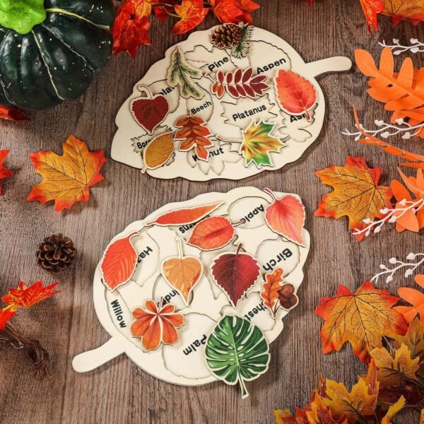 91Y3BdkcZrL._AC_SL1500 2 Pieces Leaf Wooden Jigsaw Puzzles Leaf Puzzle Montessori Toy Montessori Puzzle Early Educational Learning Puzzle for Birthday Gift Early Education School(Classic)